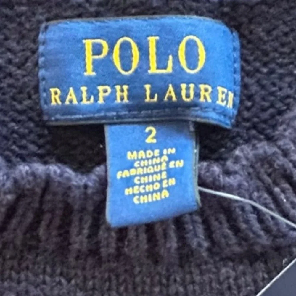 Ralph Lauren Polo Bear Cotton Sweater Kids Size 2 Scalloped Trim Preppy Classic